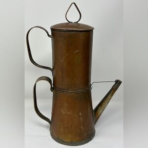 Antique 19th century tin double coffee pot w/ spout cover